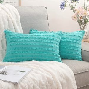 Luxury Home | Boho Chic Turquoise Frayed Striped Jaquard Lumbar Pillow Covers